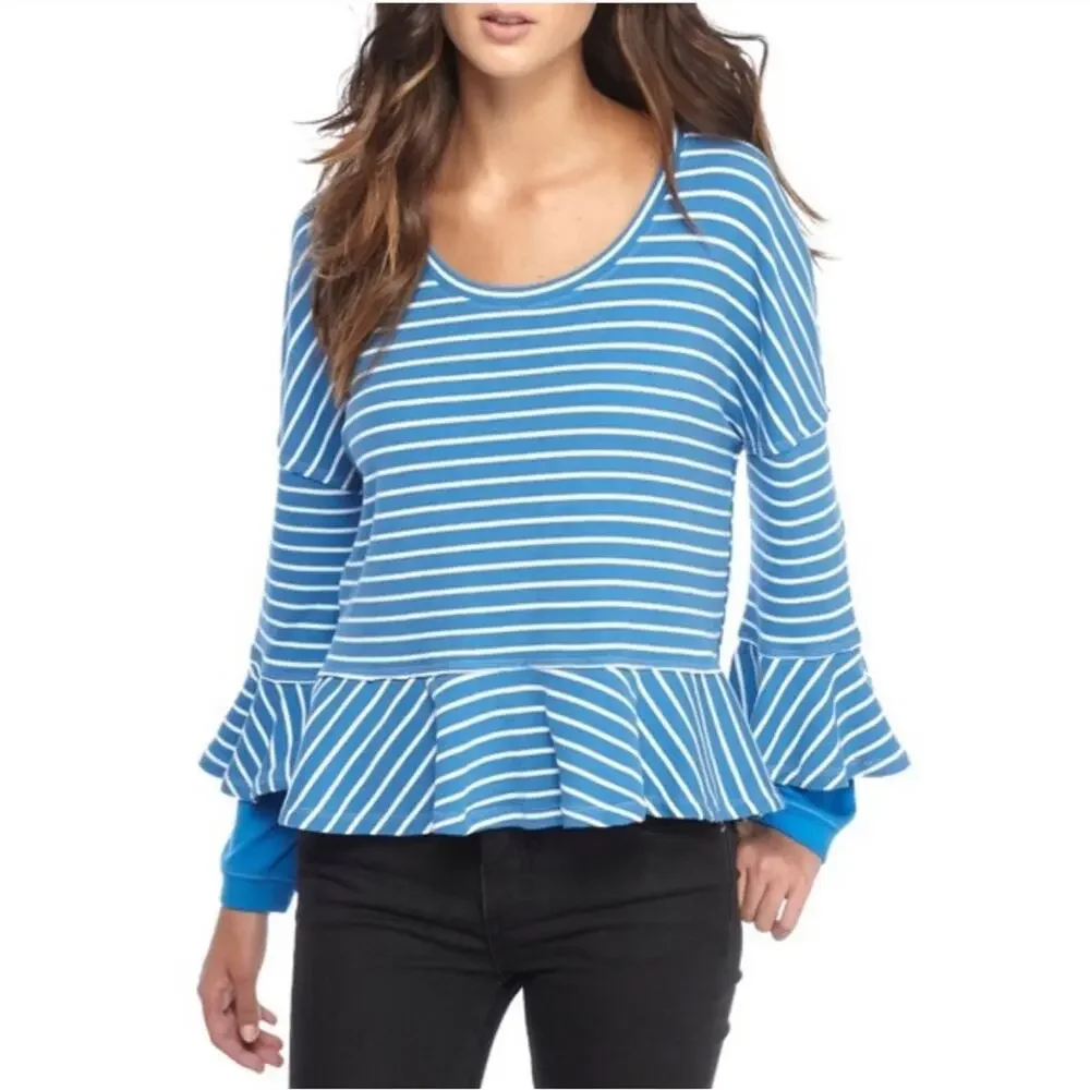 We the free, Free People Round About Blue and White Striped Top size medium